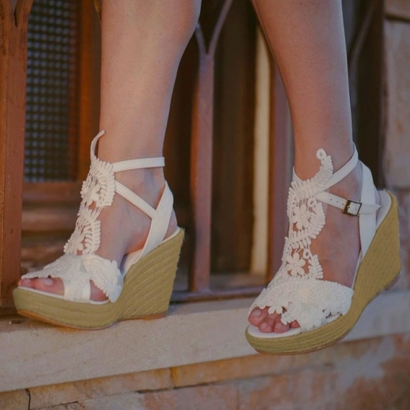 MiLanolce Women's Platform Sandals Wedge Open Toe Ankle Strap lace Wedding 8.5 - Picture 1 of 10